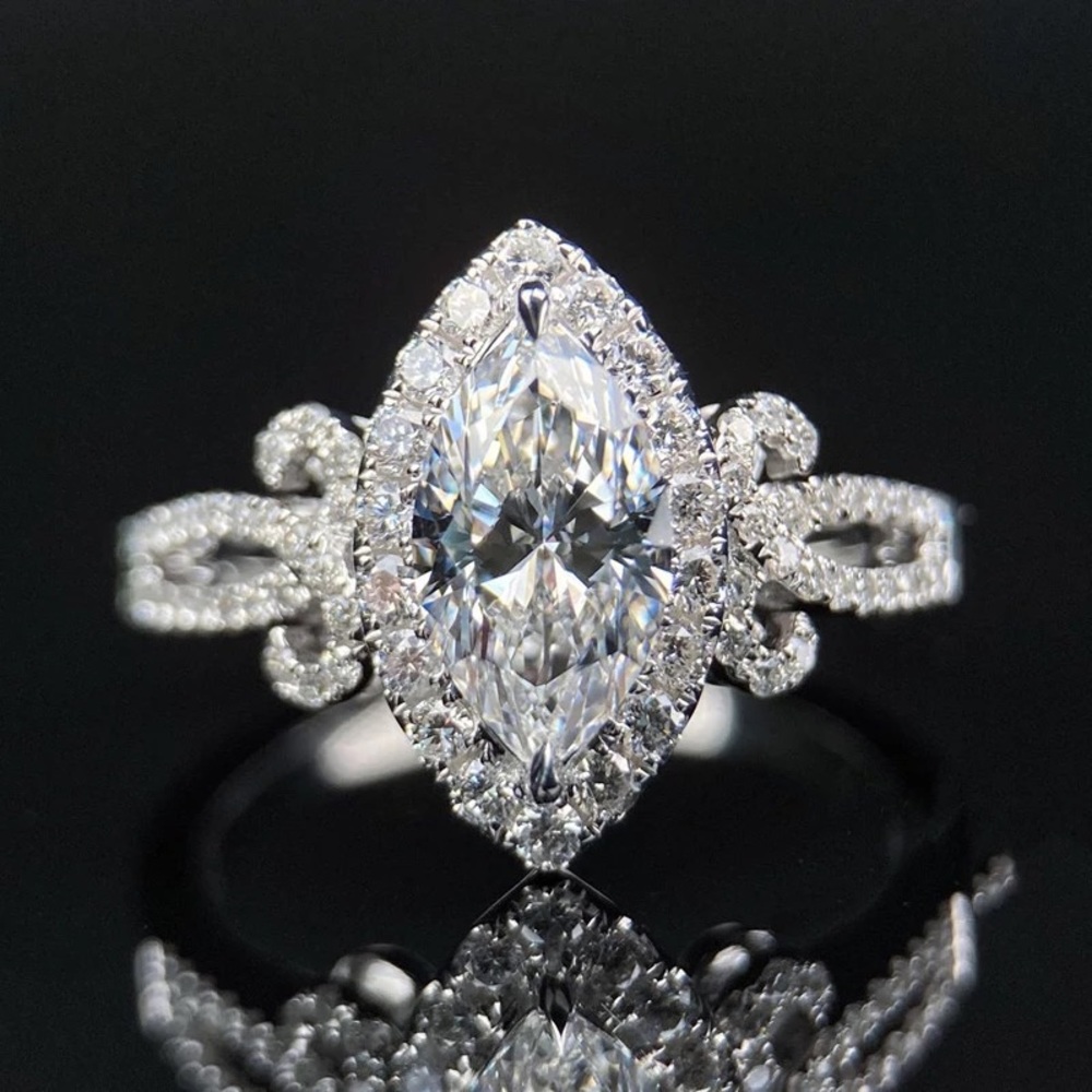 New Women’s 925 Silver Marquise Cut Diamond Ring